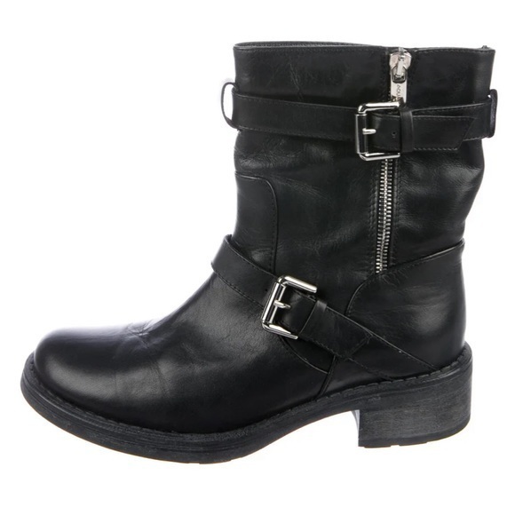 Aquatalia Shoes - Aquatalia Moto Rider Boots Buckles Zip Up Black